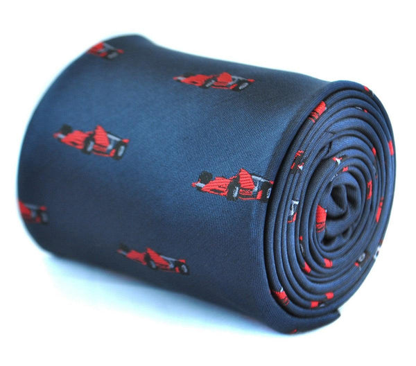 navy blue tie with F1 racing car design